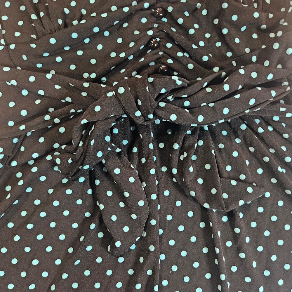 Cocomo Woman Blouse Womens 1X Black Green Polka Dots Casual Career Flowy Top - Picture 5 of 9